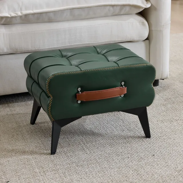 Wishdor Voetenbankje - Verplaatsbaar multifunctioneel - Kunstleer met metalen poten - Groen - Schuin onderstel - Voor woonkamer en slaapkamer - 43 x 33 x 30 cm