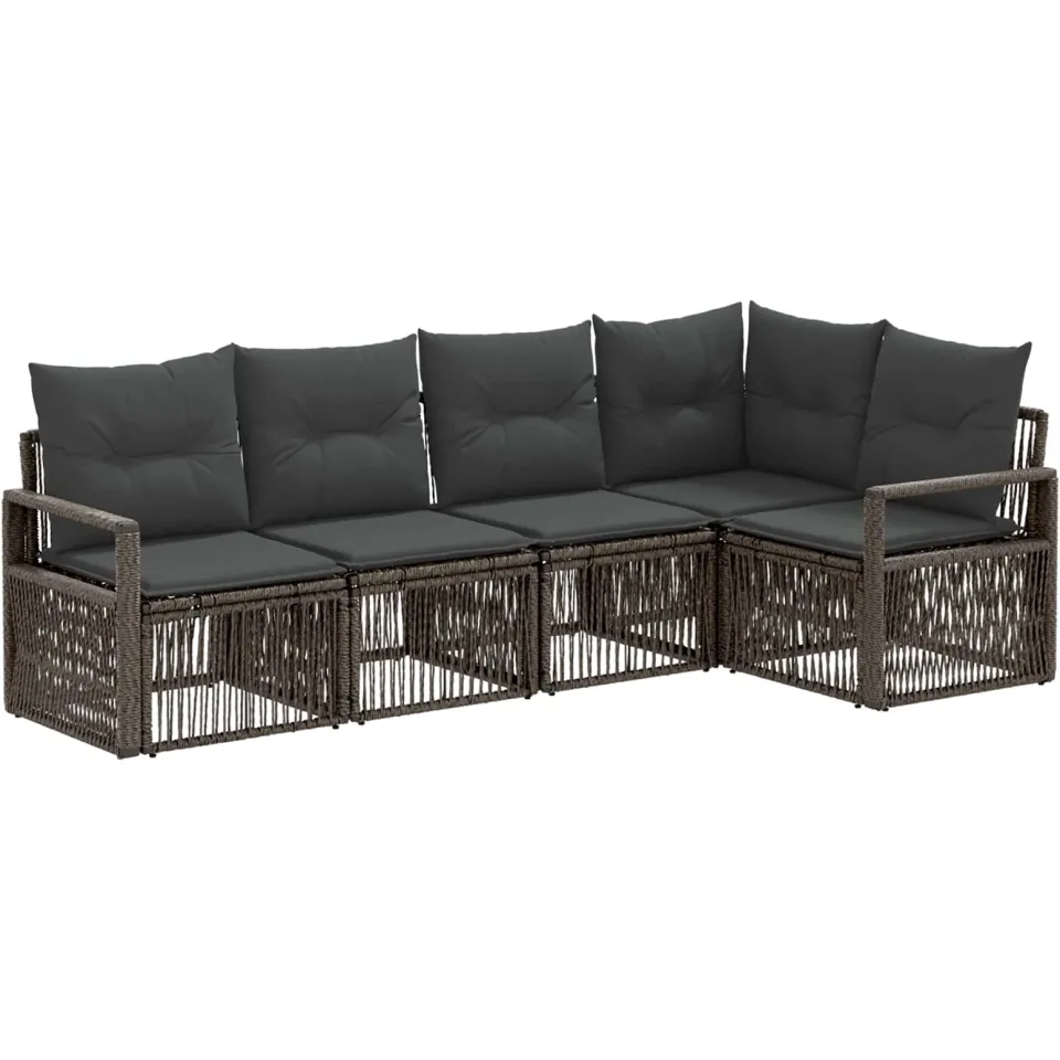 vidaXL Tuinbankenset 5 st 5-zits Grijs poly rattan, foto 3
