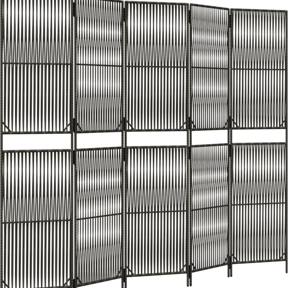 vidaXL Kamerscherm 5 panelen poly rattan grijs, foto 3