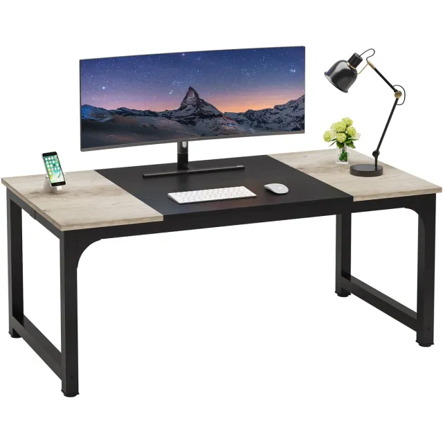 Pugsdrly Bureau, computertafel, pc-tafel, bureautafel, werktafel, eettafel in zwart voor thuiskantoor, vergadertafel (vintage grijs/zwart, 180 x 80 x 75 cm)