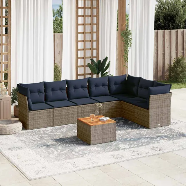 vidaXL 8-delige Loungeset met kussens poly rattan grijs, foto 2