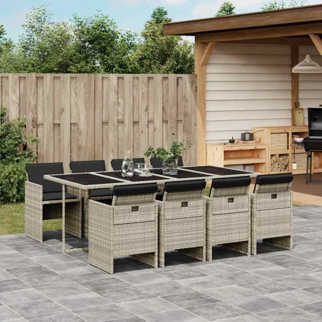 vidaXL 9-delige Tuinset met kussens poly rattan lichtgrijs grijs, foto 2