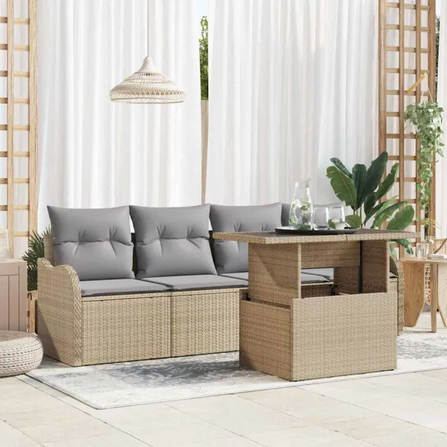 vidaXL Tuin Sofa Set 5 st Beige Poly riet, foto 2