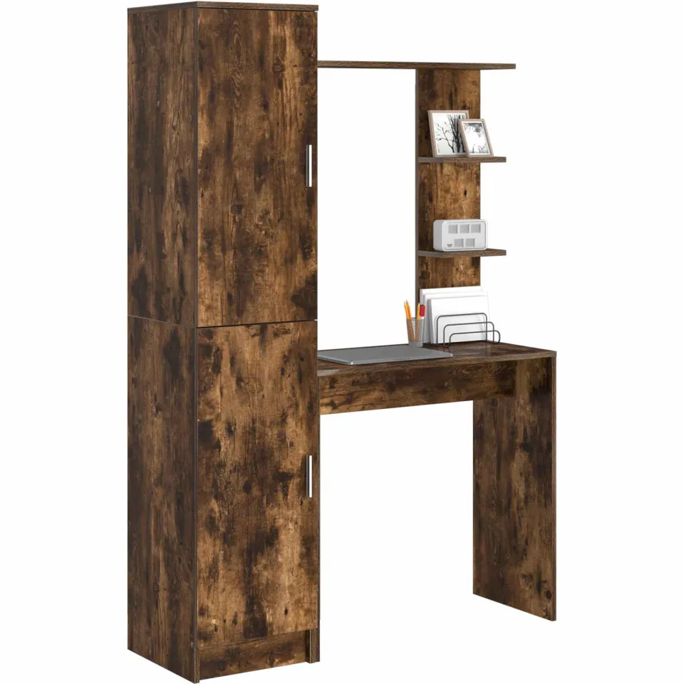 vidaXL Bureau met plank met opslag met de deur 2 st Gerookt eiken Bruin