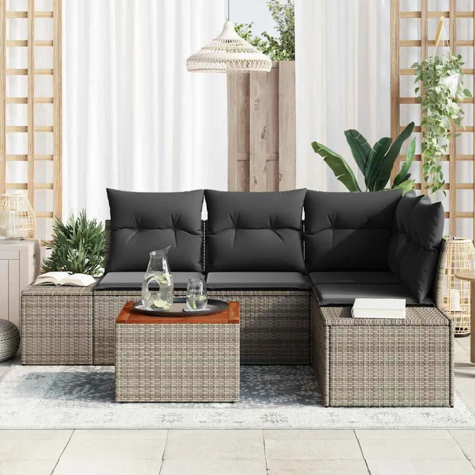 vidaXL Tuinbankenset 5 st Grijs poly rattan, foto 3