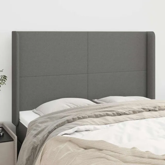vidaXL Hoofdbord met randen 147x16x118/128 cm stof donkergrijs