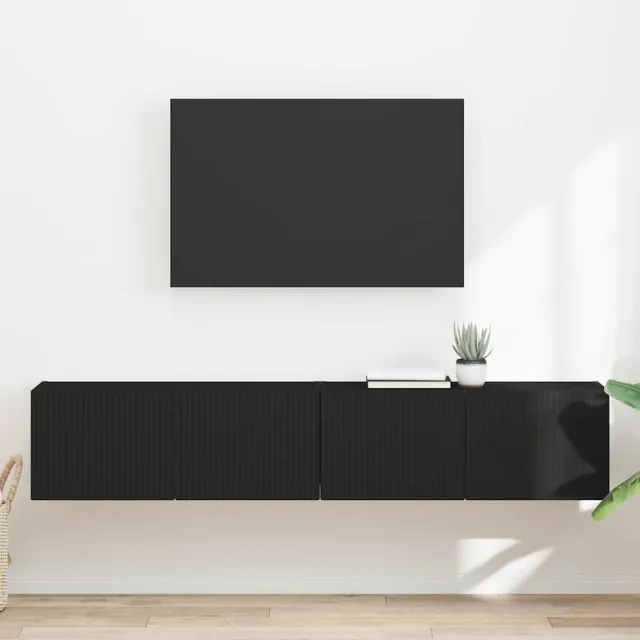 vidaXL TV Wandkast 2 st Zwart Bewerkt hout, foto 2