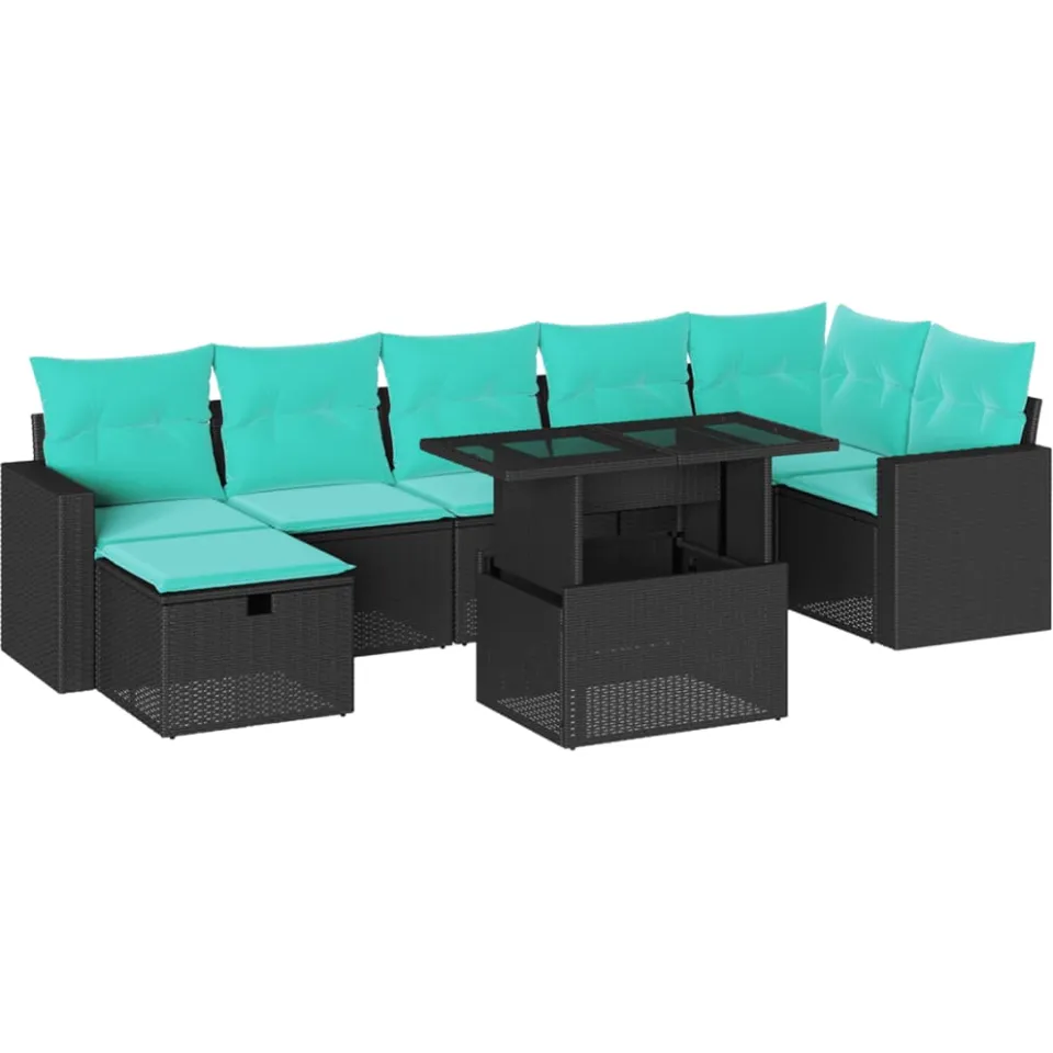 vidaXL 8-delige tuinbankset met kussens, zwart polyrotan, foto 3