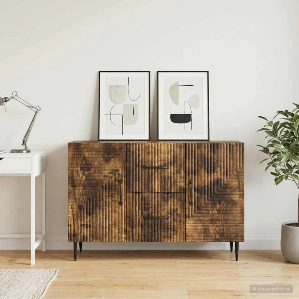 vidaXL Dressoir met lade Gerookt eiken 89 x 34,5 x 60 cm Bewerkt hout, foto 3