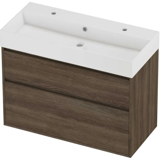 Proline Zara Badmeubelset Porselein Loft 2 Kraangaten Greeploos 100x46x78 cm Glans Wit Vital Oak Eiken
