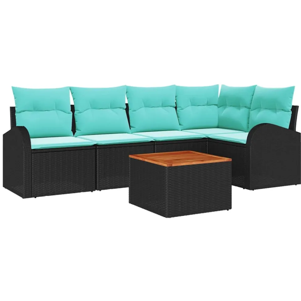 vidaXL Tuinbankenset 6 st Zwart en Turquoise poly rattan