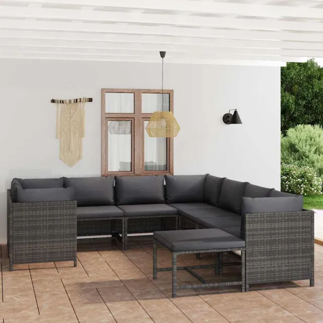 vidaXL 9-delige Loungeset met kussens poly rattan grijs, foto 2