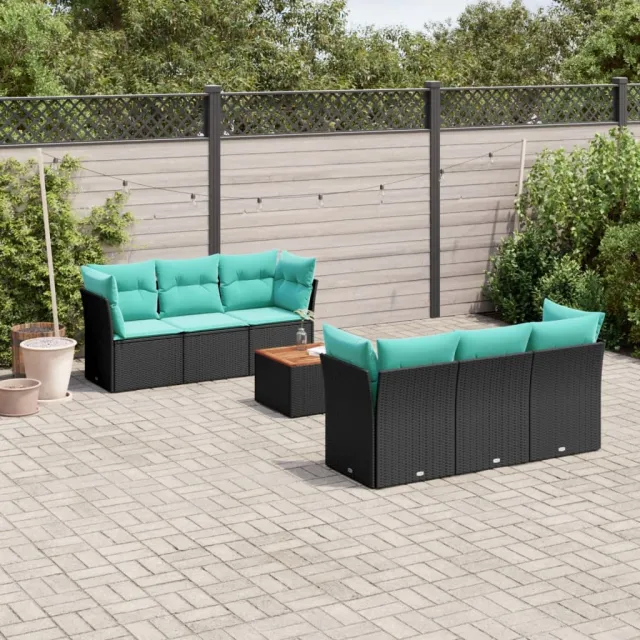 vidaXL 7-delige Loungeset met kussens poly rattan zwart, foto 2