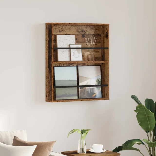 vidaXL Tijdschrift Rek met plank Oudhout 60 x 12 x 70 cm Bewerkt hout bruin, foto 2