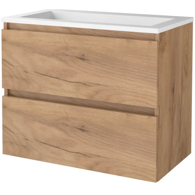 Aquasplash Badmeubelset Aquasplash Salt 80x46 cm Greeploos 2 Lades Met Wastafel Acryl Whisky Oak Aquasplash