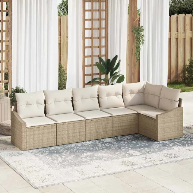 vidaXL Tuinbankenset 6 st Beige en Wit poly rattan, foto 2