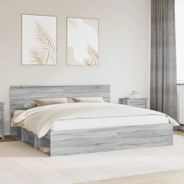 vidaXL Bedframe Grijs Sonoma 200 x 200 cm Massief grenenhout