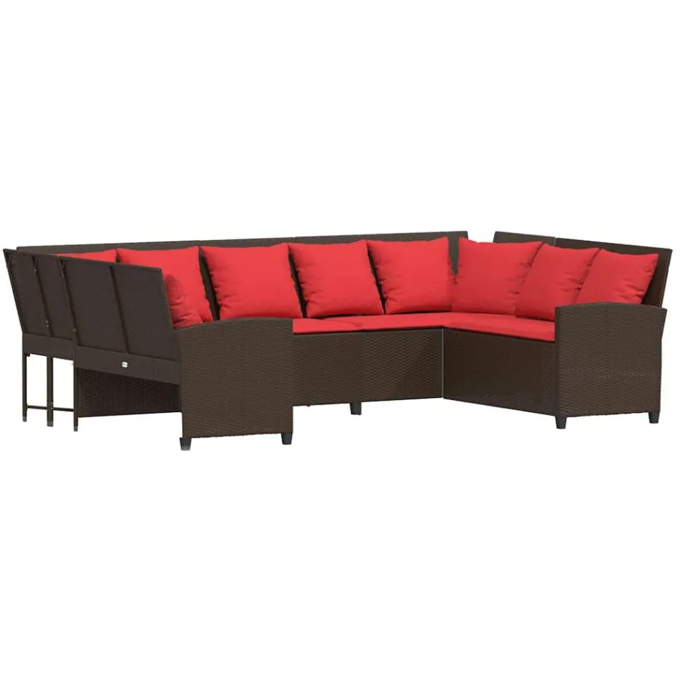 vidaXL Tuinbank met kussens poly rattan bruin