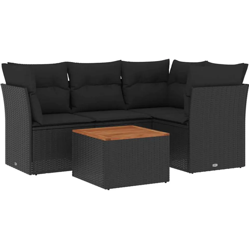 vidaXL 5-delige Loungeset met kussens poly rattan zwart