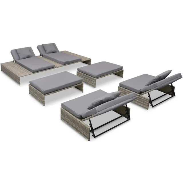 vidaXL 5-delige Loungeset met kussens poly rattan grijs