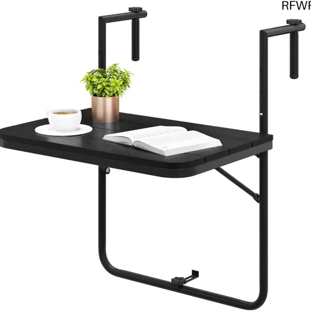 RFWR Inklapbare Balkonhangtafel - Verstelbaar en Weerbestendig met Robuuste Steunarmen antraciet, koffiebruin