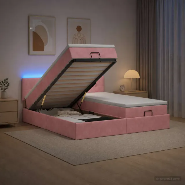 vidaXL Ottoman Bed met Matrassen en LED Roze 200 x 200 cm fluweel