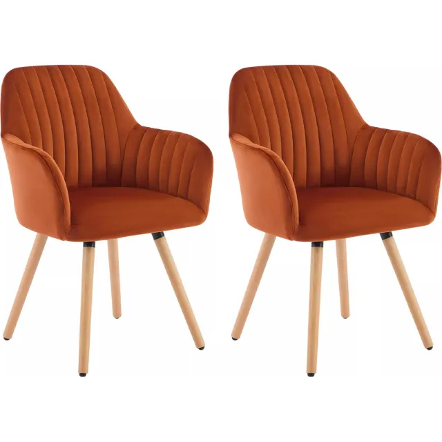 Vente-unique Set van 2 stoelen met armleuningen van fluweel en metaal met houteffect - Terracotta - ELEANA