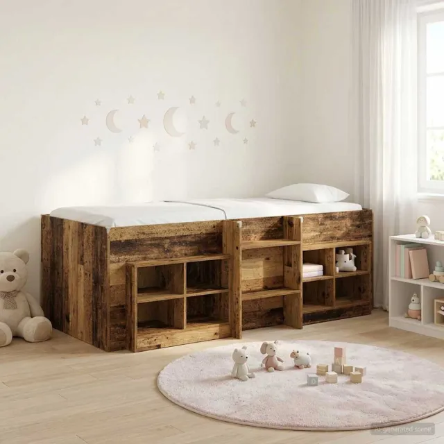 vidaXL Loft Bed Frame met Kast met plank 3 st Oud hout Bewerkt hout Bruin