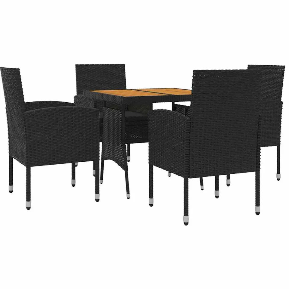 vidaXL 5-delige Tuinset poly rattan zwart