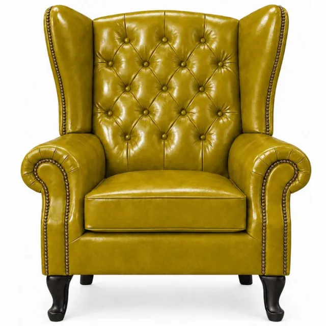 Meubeldistrict Chesterfield Fauteuil - Vintage Geel - Leer - Stoel Chesterfield - Lounge Chair - Clubfauteuil - Relaxfauteuil - Loungestoel - Zetel
