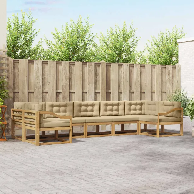 vidaXL Buiten bankenset 7 st 7-zits Wit en Beige