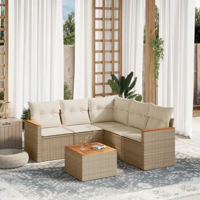 vidaXL 6-delige Loungeset met kussens poly rattan beige, foto 2