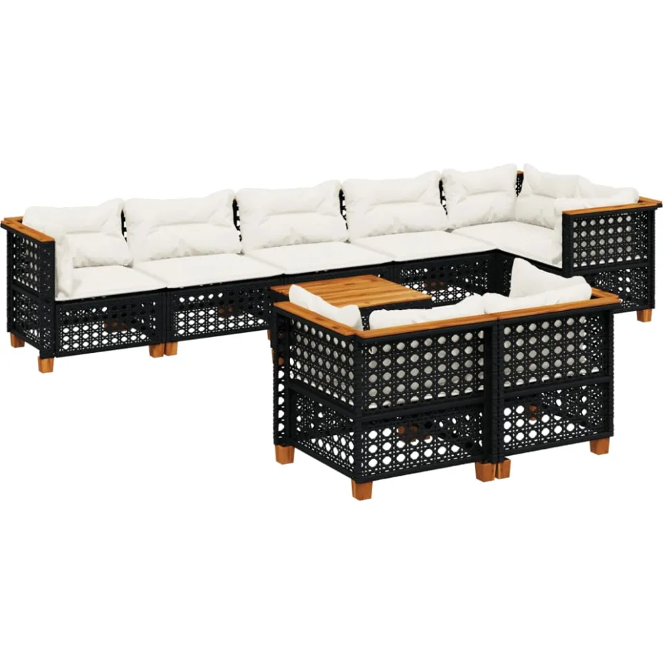 vidaXL 9-delige Loungeset met kussens poly rattan zwart