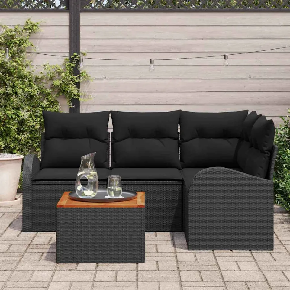 vidaXL Tuinbankenset 5 st Zwart poly rattan, foto 3