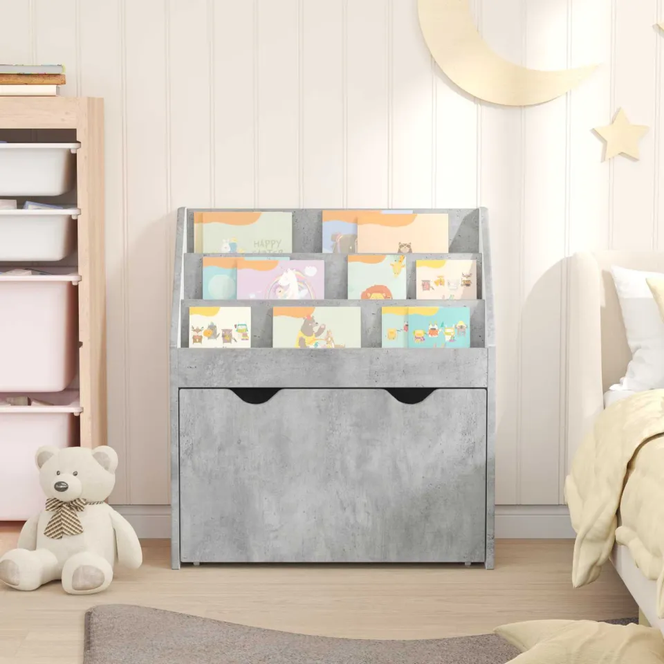 vidaXL Kinderen Boekenkast Beton Grijs 60 x 29,5 x 69 cm Bewerkt hout, foto 4