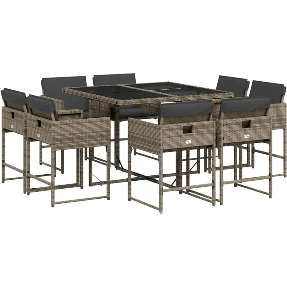 vidaXL 9-delige Tuinset met kussens poly rattan grijs, foto 3