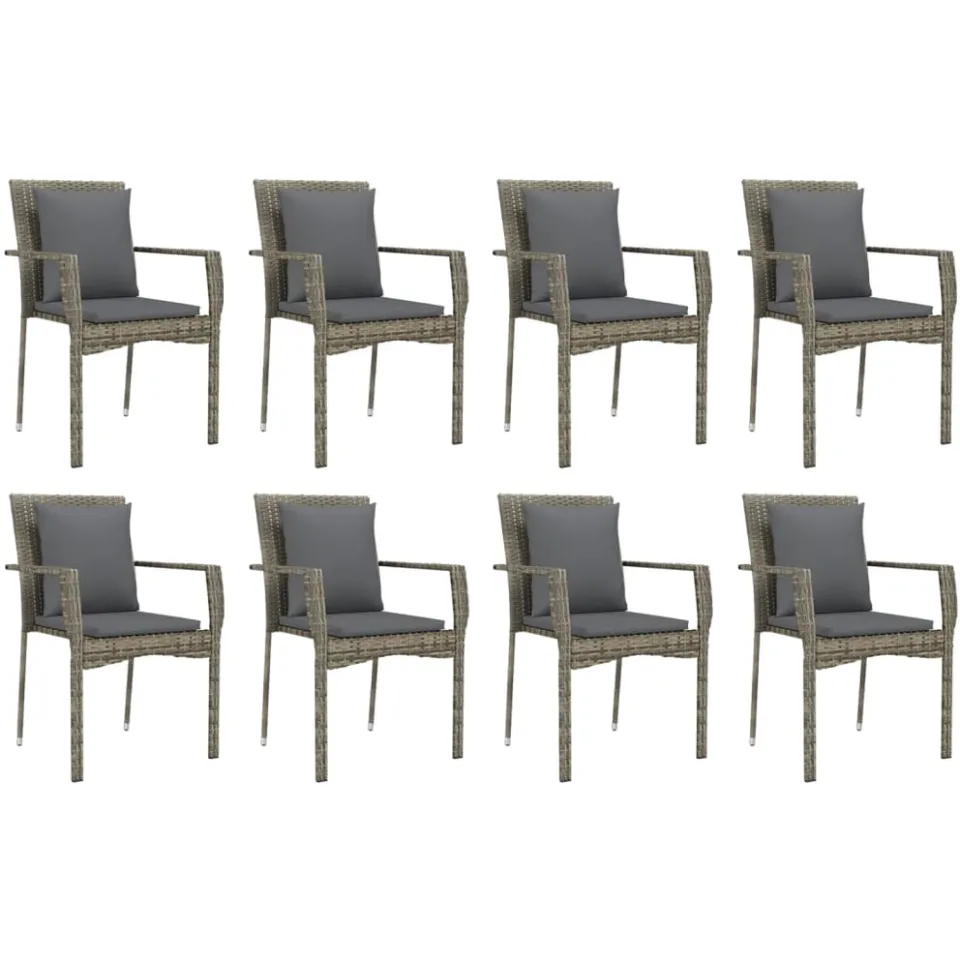 vidaXL 9-delige Tuinset met kussens poly rattan grijs, foto 3
