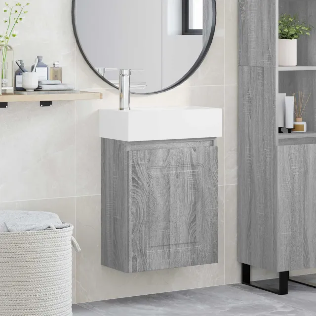 vidaXL Badkamermeubel met kraan Grijs Sonoma 45,5 x 22,5 x 84 cm