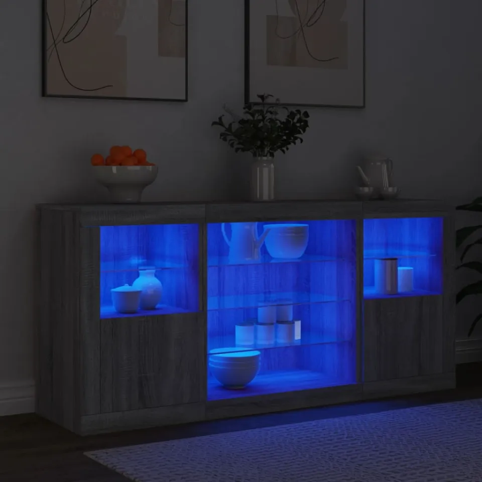 vidaXL Dressoir met LED-verlichting 142,5x37x67 cm grijs sonoma, foto 4