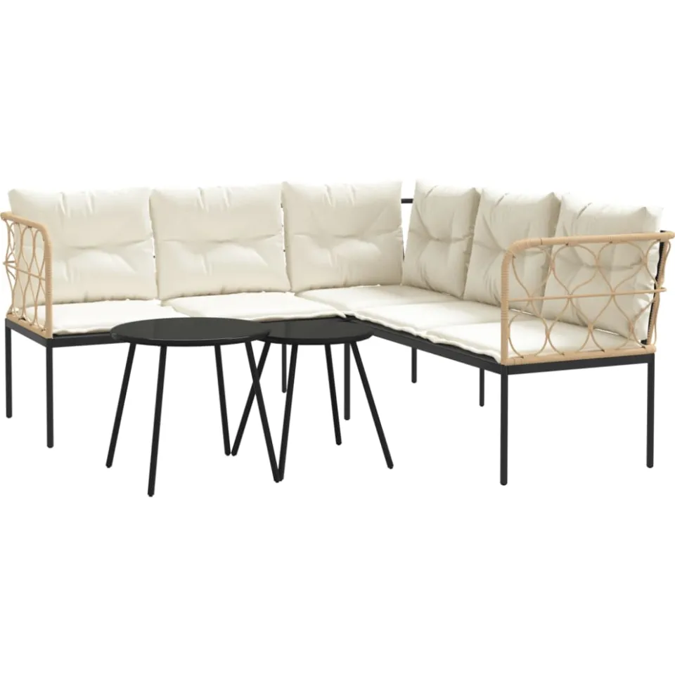 vidaXL Loungeset met kussens staal en textileen zwart, foto 3