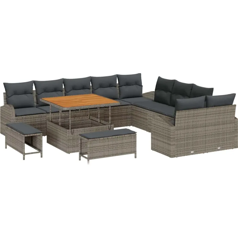vidaXL Tuinbankenset 13 st Grijs poly rattan