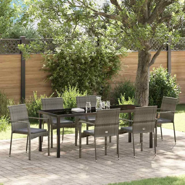vidaXL Tuin eettafelset 7 st Grijs poly rattan, foto 2