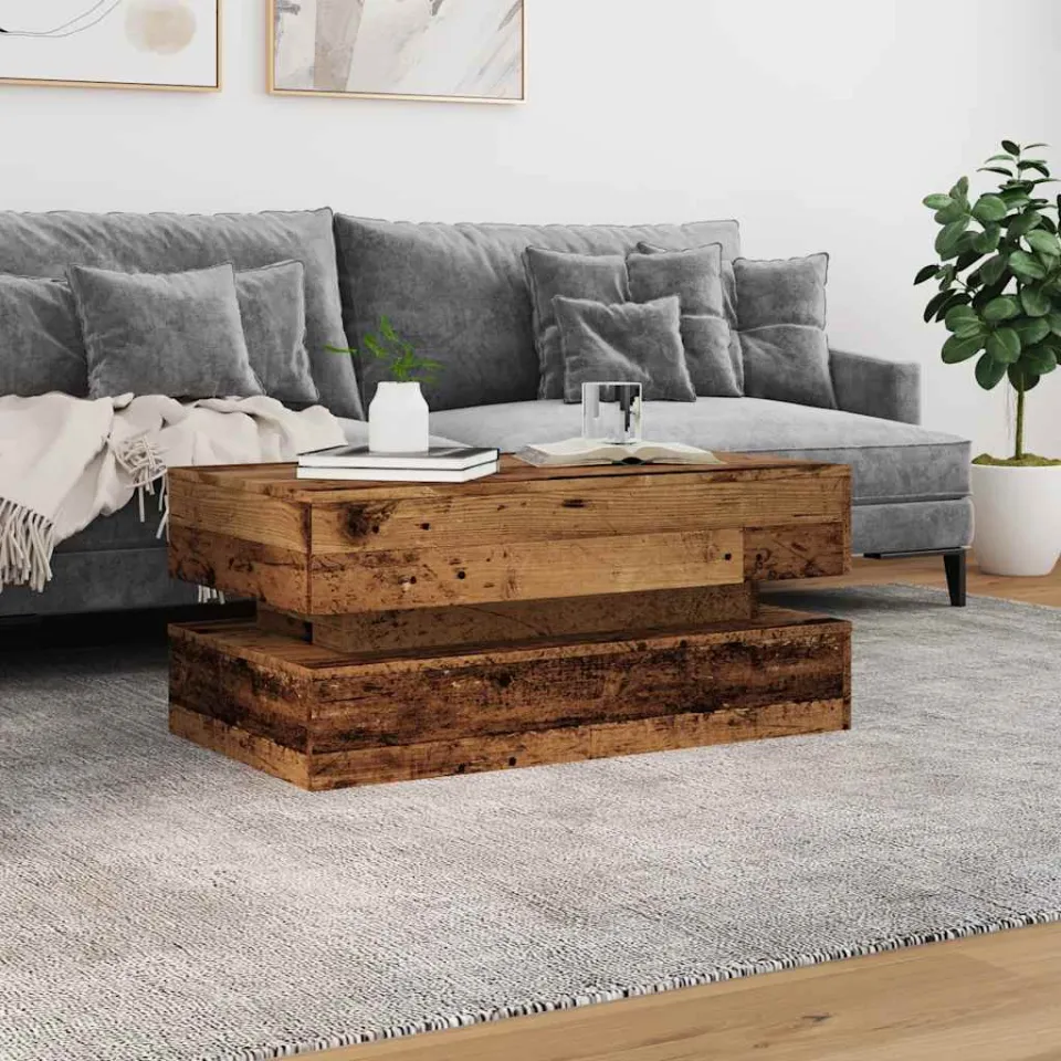 vidaXL Salontafel met LED-verlichting 90x50x40 cm oud houtkleurig bruin, foto 2