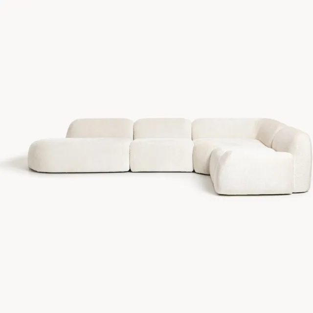 Westwing Collection XL modulaire teddy bouclé hoekbank Wolke (4-zits) met chaise longue wit