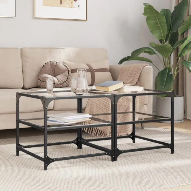 vidaXL Salontafels 2 st met transparant glazen blad 50x50x45 cm staal Transparent