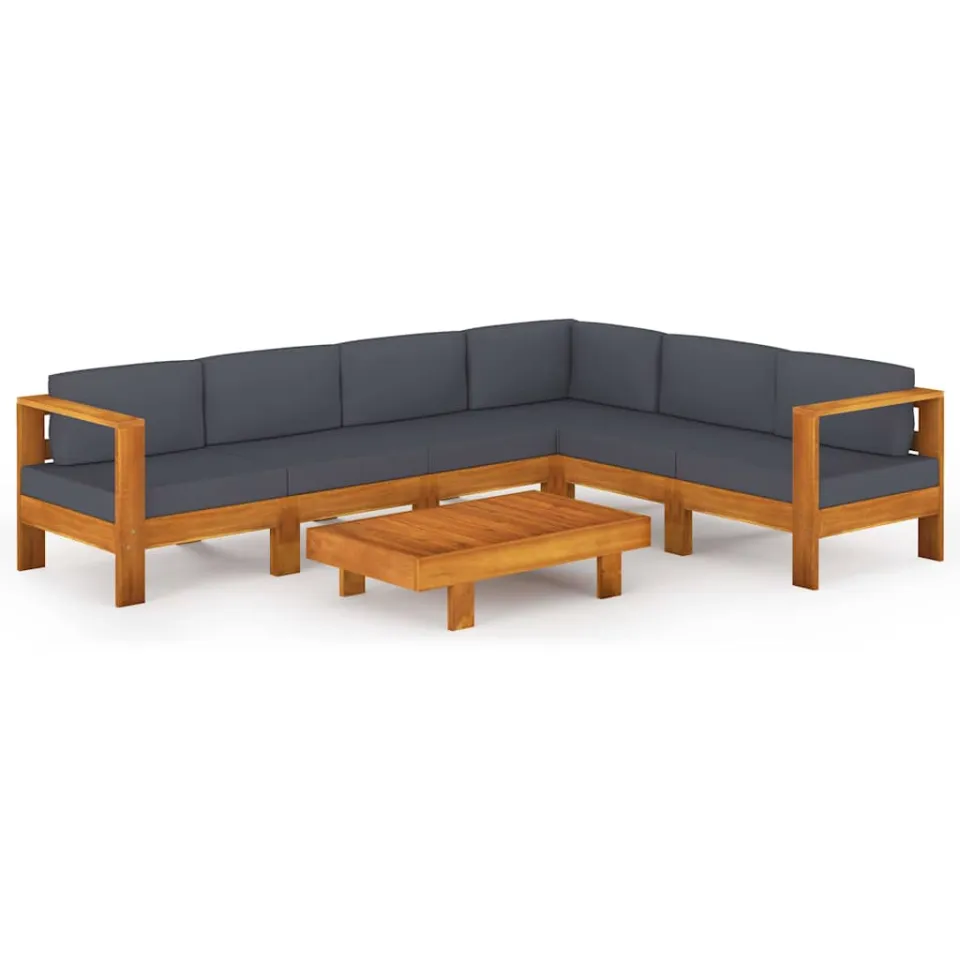 vidaXL 7-delige Loungeset met donkergrijze kussens acaciahout grijs, foto 3