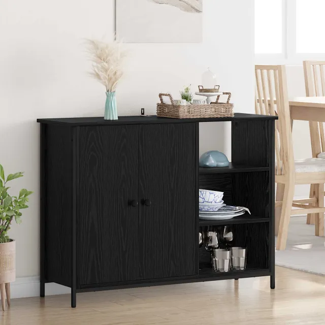 vidaXL Dressoir Zwart Eiken 100 x 33 x 75 cm Bewerkt hout