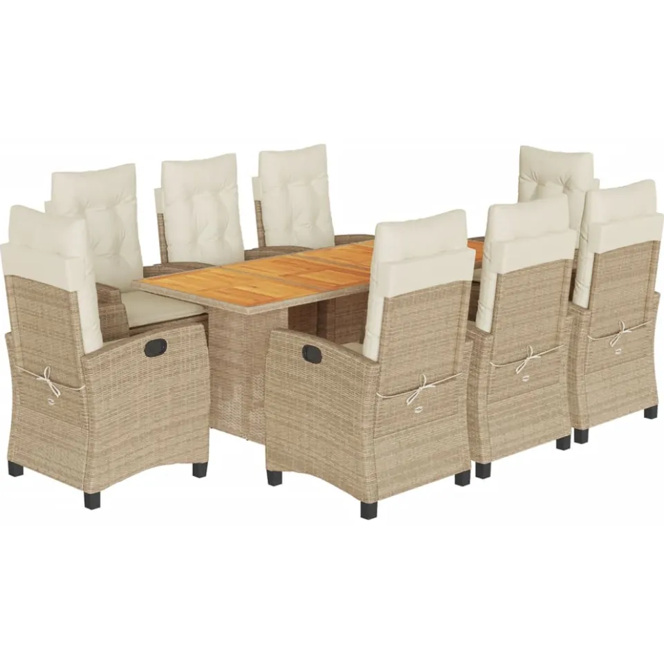 vidaXL 9-delige Tuinset met kussens poly rattan beige