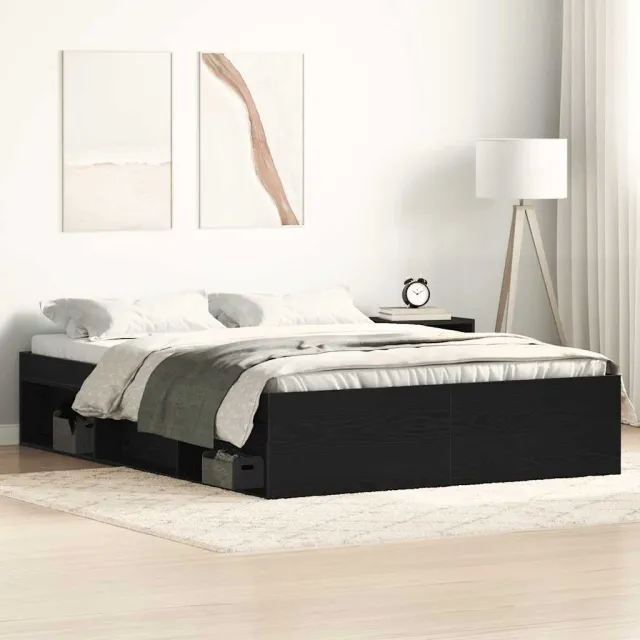 vidaXL Bedframe zonder matras 135x190 cm bewerkt hout zwart eikenkleur Bruin
