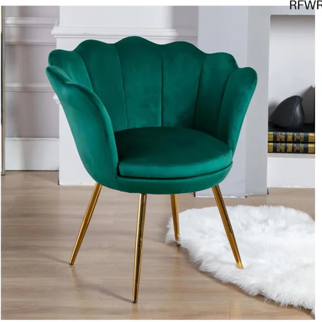 RFWR Moderne fluwelen fauteuil voor slaapkamer en woonkamer - gestoffeerde stoel met gouden poten Groen
